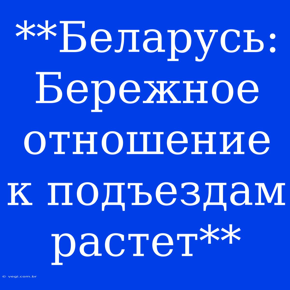 **Беларусь:  Бережное Отношение К Подъездам Растет** 