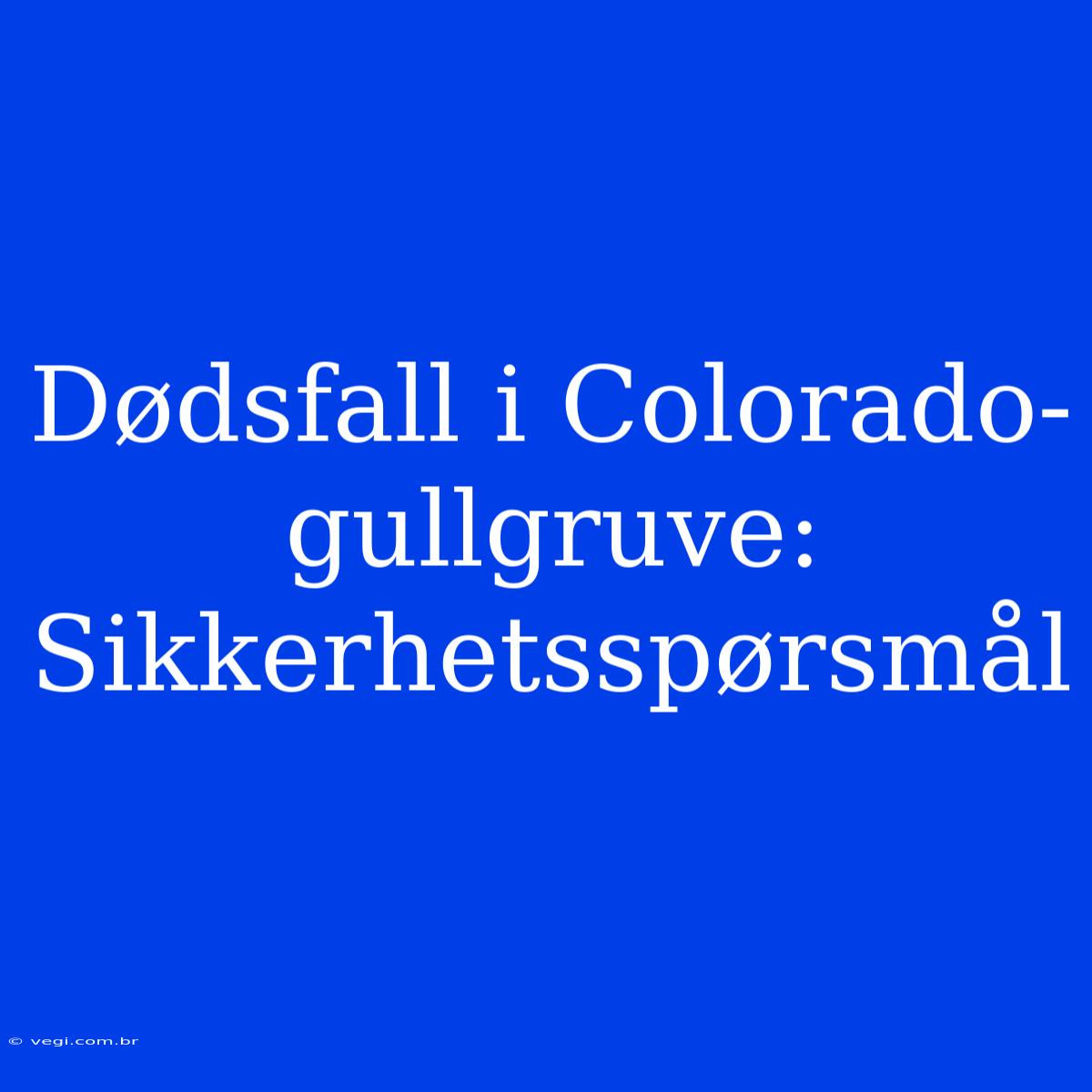 Dødsfall I Colorado-gullgruve: Sikkerhetsspørsmål