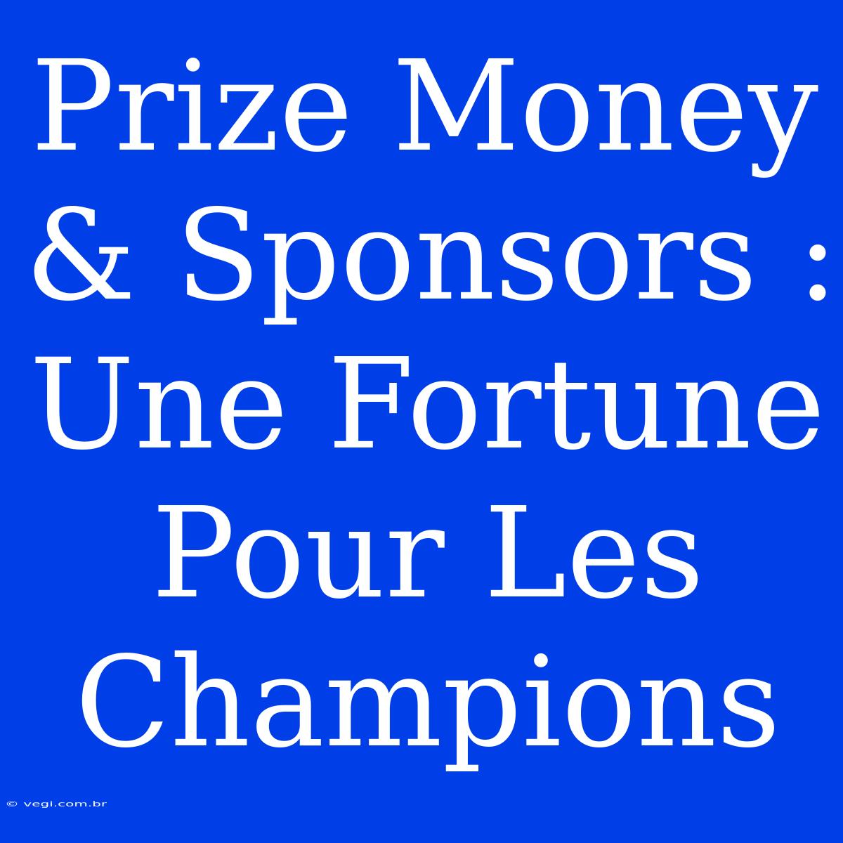 Prize Money & Sponsors :  Une Fortune Pour Les Champions