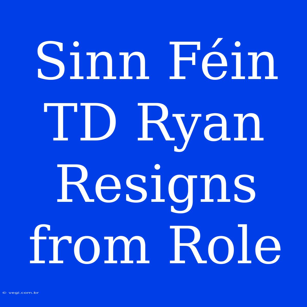 Sinn Féin TD Ryan Resigns From Role