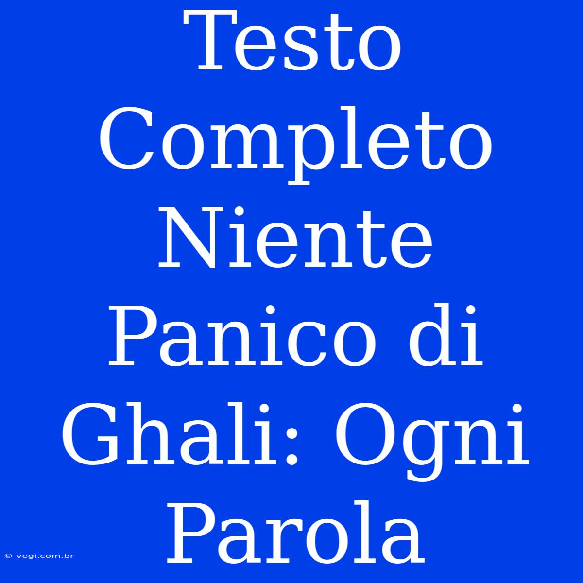 Testo Completo Niente Panico Di Ghali: Ogni Parola