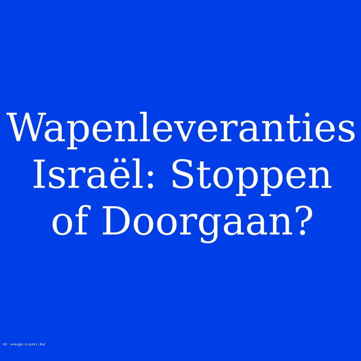 Wapenleveranties Israël: Stoppen Of Doorgaan?